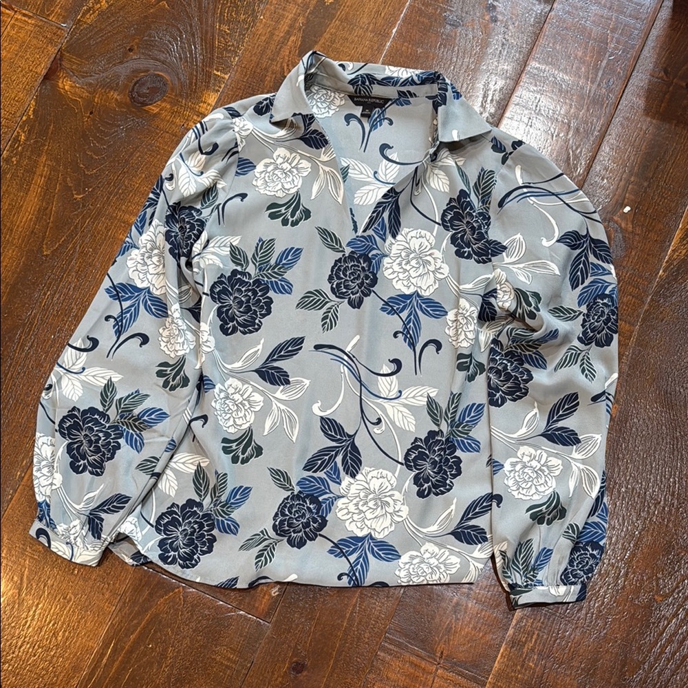 Floral Patterned Shirt - Blue and grey
